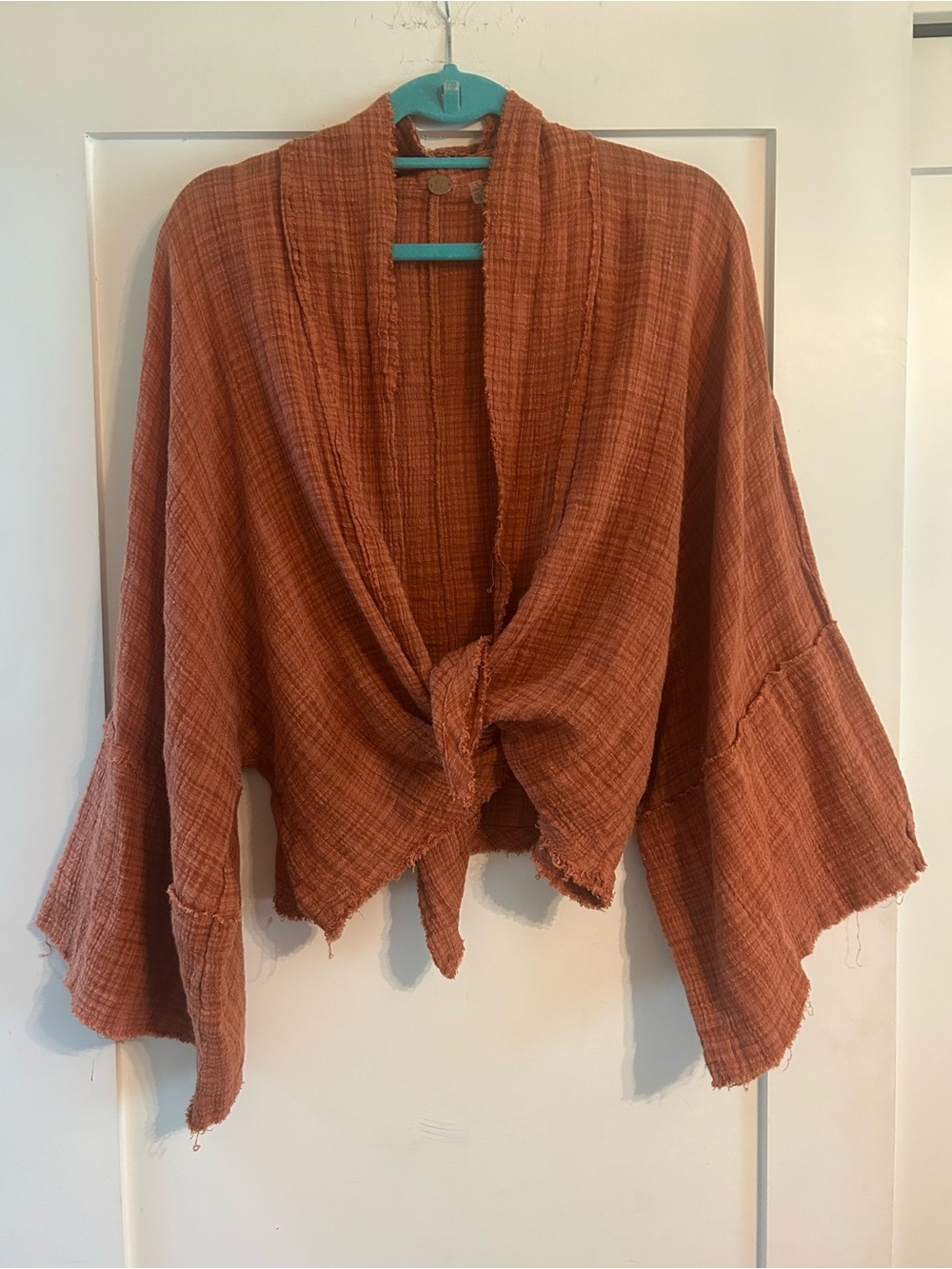Free People Rust Open-Front Gauze Women's Shirt - Picture 2 of 5